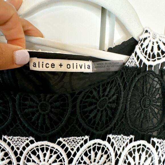 ALICE + OLIVIA Lucia Black White Crochet Racerback Slit Maxi Dress | Small - Picture 6 of 15